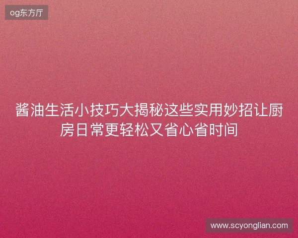 酱油生活小技巧大揭秘这些实用妙招让厨房日常更轻松又省心省时间 酱油生活小技巧大揭秘这些实用妙招让厨房日常更轻松又省心省时间